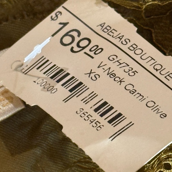 NWT Gold Hawk Anastasia Dk Olive Lace Trim Silk Blend Velvet Camisole XS - Picture 7 of 9